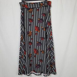 LuLaRoe Women’s Striped Floral Maxi Skirt Black White Red XL
